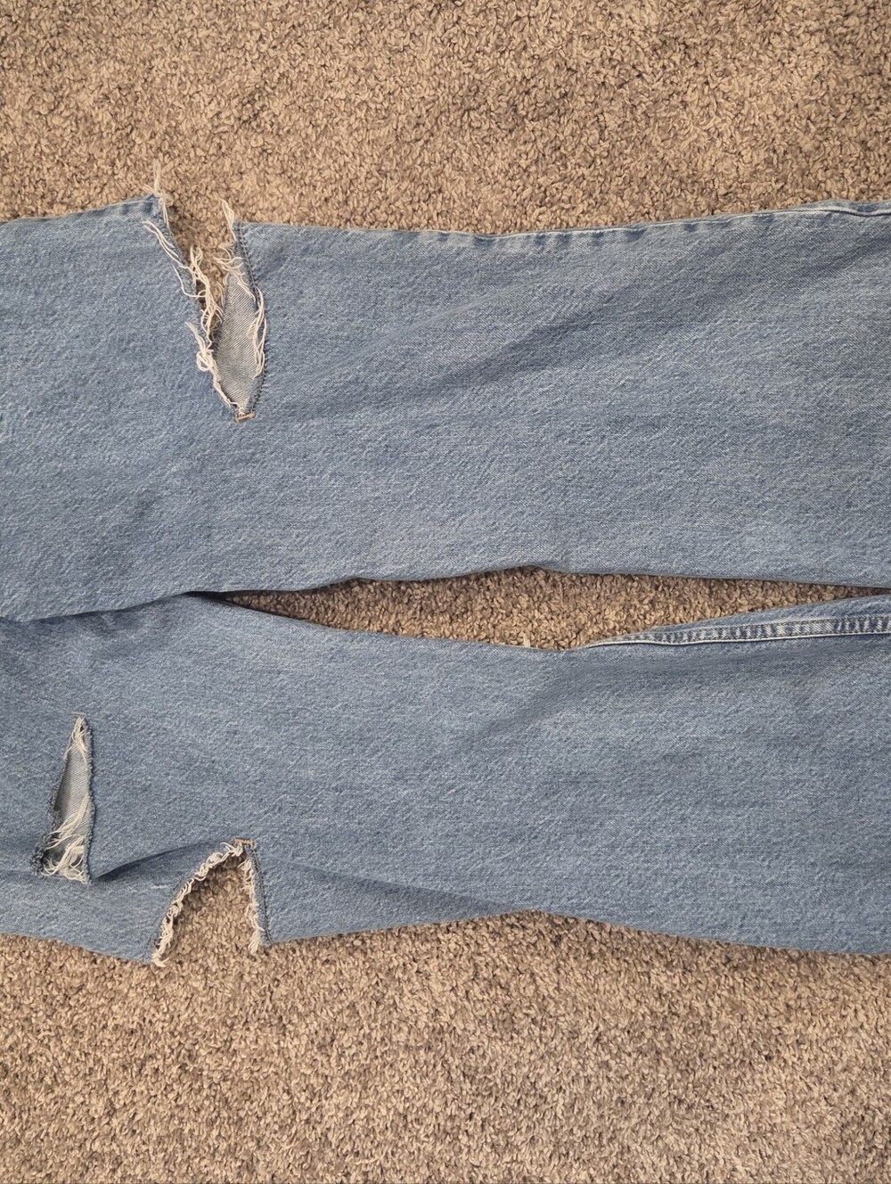 ZARA Light Blue Distressed Wide-Leg Ripped Jeans - Picture 5 of 6